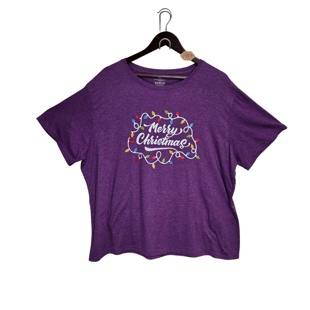 Merry Christmas Graphic T-Shirt Purple Heather Holiday Lights Womens 3XL